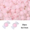 Pink frosted acrylic candy-shaped beads for DIY jewelry making, 50pcs 9x17mm pack. - Frosted Candy Style / 50 Pieces / Pink