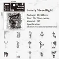 Vintage black and white sketch streetlight PET stickers for DIY journaling 30 pieces - Lonely Streetlight / 30 Sheets