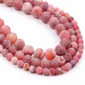 Detailed view of red weathered stone beads with unique white dragon vein patterns - 21cm / 6mm / Weathered Red