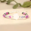 Close-up of handmade bracelet with white shell flower and colorful tourmaline beads - Flower + Colorful Tourmaline / 17cm + Tail Chain / Multicolor (Flower Style)