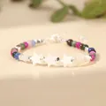 Detailed view of handmade beaded bracelet with white shell star charms - Star + Colorful Tourmaline / 17cm + Tail Chain / Multicolor (Star Style)