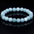 Elegant natural light blue aquamarine gemstone beaded bracelet for men and women - Natural Aquamarine