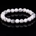 Handmade natural white howlite turquoise beads bracelet 8mm round stone jewelry gift - 21cm / 10mm / Natural White Turquoise