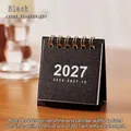 Mini calendrier de bureau minimaliste 2027 noir avec spirale dorée pour la décoration - Noir