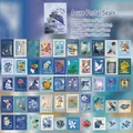 Vintage azure blue postage stamp stickers for journal DIY decoration, 100 piece set - Pack of 100 / Azure Postage