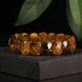 Faceted natural tiger eye stone bar bracelet with 11x15mm polished rectangular beads - 11x15mm Faceted Bar / Yellow Tiger Eye