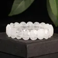 High-quality 11x15mm natural white gemstone faceted bead bracelet on a black jewelry box - 11x15mm Faceted Bar / White Crystal