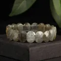 Faceted natural stone slab bracelet with 11x15mm grey gemstone beads - 11x15mm Faceted Bar / Labradorite