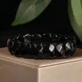 Black 11x15mm faceted natural stone hand-plate bracelet for unisex couples - 11x15mm Faceted Bar / Black Agate