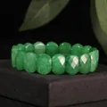 Natural stone faceted barrel bead bracelet with an elegant emerald green finish - 11x15mm Faceted Bar / Green Jade
