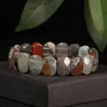 Natural faceted stone bracelet with 11x15mm beads minimalist style jewelry for couples - 11x15mm Faceted Bar / African Blood Stone