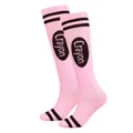 Pink Crayon-style knee-high socks with black stripes for Halloween party costumes - Oval Print Style / Pink