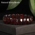 Faceted mahogany obsidian stone bracelet with 11x15mm oval beads for couples - 11x15mm Faceted Bar / Red Jasper