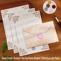 Retro-Briefpapier-Set mit orangefarbenem Umschlag und weißem Rosen-Prägepapier - 1 Umschlag + 3 Blatt + 1 Wachssiegel / 5-teiliges Set (Mit zufälligem Wachssiegel) / Sonnenuntergang Orange