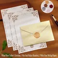 Elegantes Briefpapier-Set in Weizengelb mit Umschlag, Briefpapier und Wachssiegelaufkleber - 1 Umschlag + 3 Blatt + 1 Wachssiegel / 5-teiliges Set (Mit zufälligem Wachssiegel) / Weizengelb