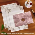 Vintage Briefpapier-Set mit Marmorumschlag in Rosenkaffee und weißem Rosenpapier - 1 Umschlag + 3 Blatt + 1 Wachssiegel / 5-teiliges Set (Mit zufälligem Wachssiegel) / Rosenkaffee