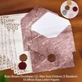 Elegantes Retro-Briefpapier-Set Rosé-Kaffee mit 3 Umschlägen und 10 Blatt Papier - 3 Envelopes + 10 Sheets + 3 Seals / 16-teiliges Set (Mit zufälligen Wachssiegeln) / Rosenkaffee
