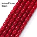 Close-up of 8x12mm red coral stone barrel beads for DIY jewelry making - Red Coral Stone (s4155) / 8x12mm Cylinder About 33-35 Pieces / Red
