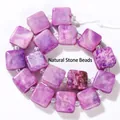 Nahaufnahme von 10 mm violetten quadratischen Jadeperlen mit Rillen für DIY-Schmuck - 10mm (16-17 Stück) / Hellviolett