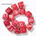 Close-up detail of 10mm square red jade stone beads with side grooves for DIY jewelry - 10mm (16-17 Pieces) / Red