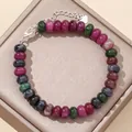 Detailed macro shot of 5x8mm mixed natural gemstone abacus bead bracelet with silver clasp - 17cm + Tail Chain / Light Colorful Tourmaline