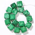Macro view of 10mm green square jade stone beads with center groove for DIY jewelry making - 10mm (16-17 Pieces) / Dark Green