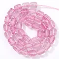 Close-up of 8x9mm pink crystal hexagonal barrel beads with natural ice-crack texture. - Hexagonal Barrel Bead (s4159) / 37-40 Pieces/Pack / Pink