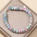 Detailed view of 5x8mm pastel morganite abacus bead bracelet with silver chain clasp. - 17cm + Tail Chain / A+ Morganite