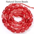 Macro view of 8x9mm red translucent faceted crystal barrel beads for DIY jewelry - Hexagonal Barrel Bead (s4159) / 37-40 Pieces/Pack / Red
