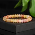 Macro detail van natuurlijke ijskristallen armband met warme oranje en gele kralen - Oranje Stijl / 19cm (5x8mm Kralen)