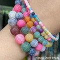 Colorful weathered stone bead bracelets featuring dragon vein texture for couples - 21cm / 6mm / Weathered Multicolor