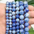 Perle tonde in pietra blu naturale per gioielli fai-da-te, 6-10 mm. - Celeste