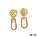 Exquisite hammered gold stainless steel drop earrings with elegant chain and pearl detail - D2528 Gold Earrings / Gold