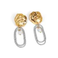 Elegant hammered gold and silver-tone chain earrings with freshwater pearl drops - D2528 Gold + Silver Two-Tone Earrings / Gold and Silver Two-tone