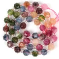 Close-up of faceted multi-color tourmaline stone beads for jewelry making - Faceted Drum Beads / 6mm / Colorful