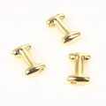 Close-up view of three shiny 20mm gold-plated copper letter I beads for DIY jewelry - Letter I / 2 Pcs/Set