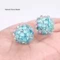 Close-up of light blue polymer clay bubble beads with shimmering rhinestones - 20mm Floral Bubble Rhinestone Bead (Blue) / 1 Piece/Pack / Blue