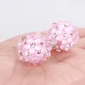 Detailed view of pink polymer clay bubble beads with sparkling embedded rhinestones - 20mm Floral Bubble Rhinestone Bead (Pink) / 1 Piece/Pack / Pink