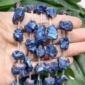 Handgefertigte blau galvanisierte Amethyst-Rohsteinperlen für DIY-Schmuck, 16-18 mm - Kleine Seeblau-plattierte Amethystgranulate / Blau