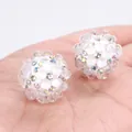 Macro view of white crystal bubble beads with colorful rhinestones for DIY jewelry making - 20mm Floral Bubble Rhinestone Bead (White) / 1 Piece/Pack / White