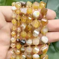 Perles en agate jaune naturelle facettées pour la création de bijoux DIY artisanat - Perles Torsadées Facettées / 18cm 6mm / Ambre