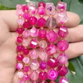 Facettierte natürliche rosa Achat-Diamant-Drehperlen für DIY-Schmuckherstellung - Facettierte Gedrehte Perlen / 18cm 6mm / Fuchsia