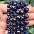 Facettierte tiefblaue Achat-Natursteinperlen in Rautenform für DIY-Schmuckherstellung - Facettierte Gedrehte Perlen / 18cm 6mm / Veredelter Lapislazuli