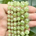 Hochwertige grüne facettierte Naturstein-Rhombusperlen für die DIY-Schmuckherstellung - Facettierte Gedrehte Perlen / 18cm 6mm / Olivin-Jade