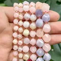 Handgefertigte facettierte Natursteinperlen in Pastellfarben für DIY-Schmuckherstellung - Facettierte Gedrehte Perlen / 18cm 6mm / Morganit-Farbe