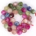 Vista ravvicinata di perle di tormalina sfaccettate multicolori per creazione gioielli - Stile Multi-taglio / 10mm / Multicolore