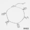 Stainless steel charm bracelet featuring owl and unicorn animal pendants in silver finish - Owl Pendant Bracelet (B1022) / Silver