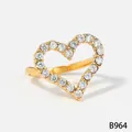 Elegant gold-plated stainless steel heart ring with sparkling zircon pave setting - Adjustable Open / Hollow Heart Style (B964) / Gold