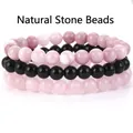 Natural stone beaded bracelet set featuring amethyst, black agate, and rose quartz beads - Black Onyx + Kunzite Jade + Rose Quartz / 21cm (8mm Beads)