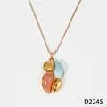 Creative stainless steel necklace featuring colorful resin and gold organic pebble pendant - Necklace (D2245) / Gold Spliced Pink Blue